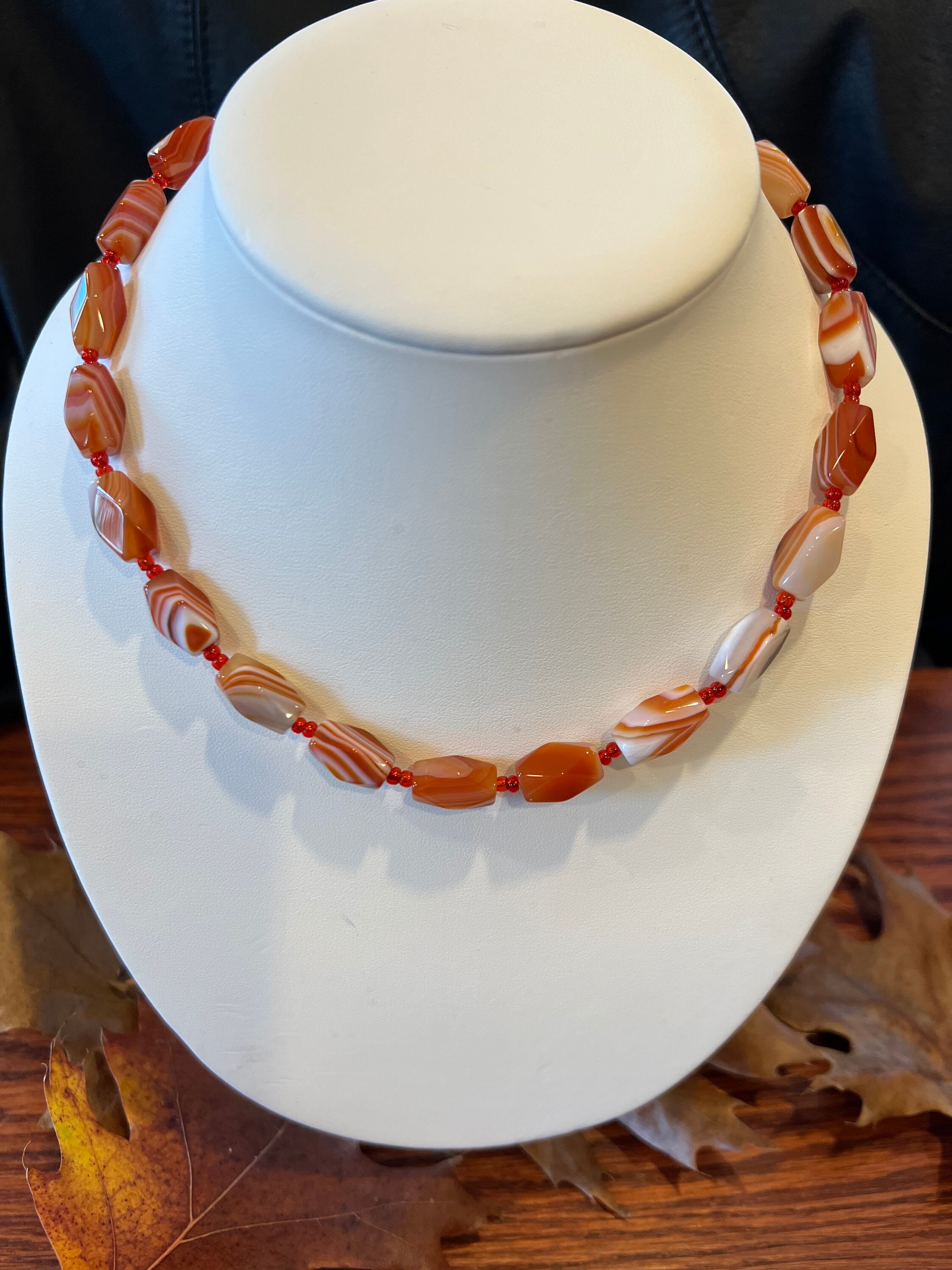 Vintage Carnelian Stone Necklace - Orange Beads Healing Crystal