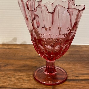 Fenton Colonial Thumbprint Handkerchief Flower Vase Dusty Pink Footed Candy Bowl Vintage Vase Baby Shower Centerpiece Bridal Table Decor