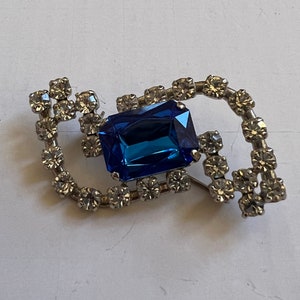 Vintage West Germany Blue Rhinestone Brooch Abstract Sweater Pin Clear Crystal Lapel Coat Scarf Accessory Sweater/lapel/coat/scarf accessory