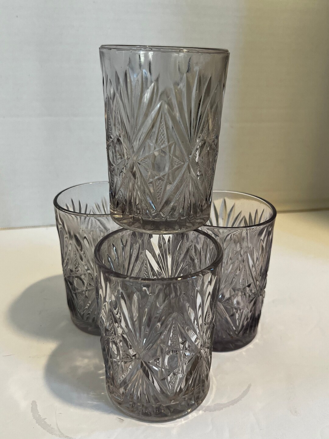 Vintage Crystal Cut Glasses Set 4 | Unique Purple Desert Glass | Heavy ...