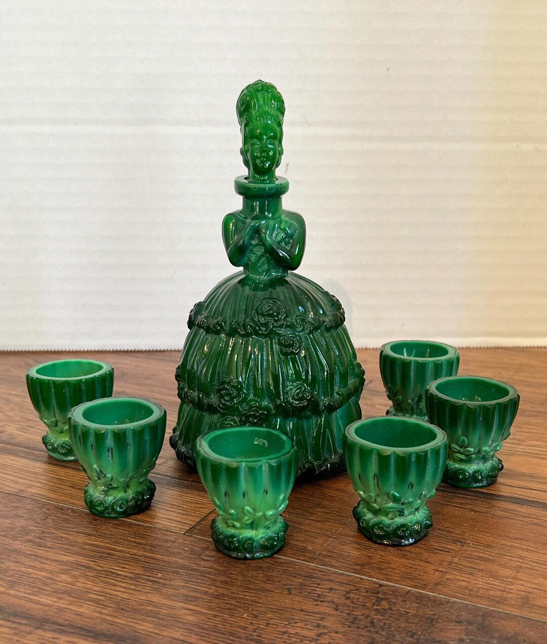 シーグラスアート〖ANTIQUE〗 Antique Moser Art Glass Vase: Emerald Green With Hand-painted