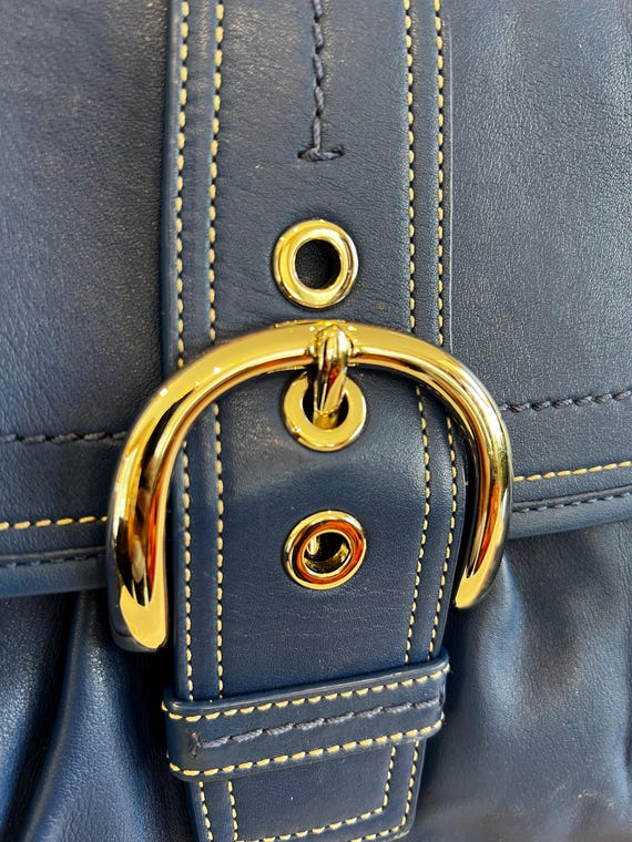 Coach Soho Blue Pleated Leather Buckle Flap Shoulder Bag