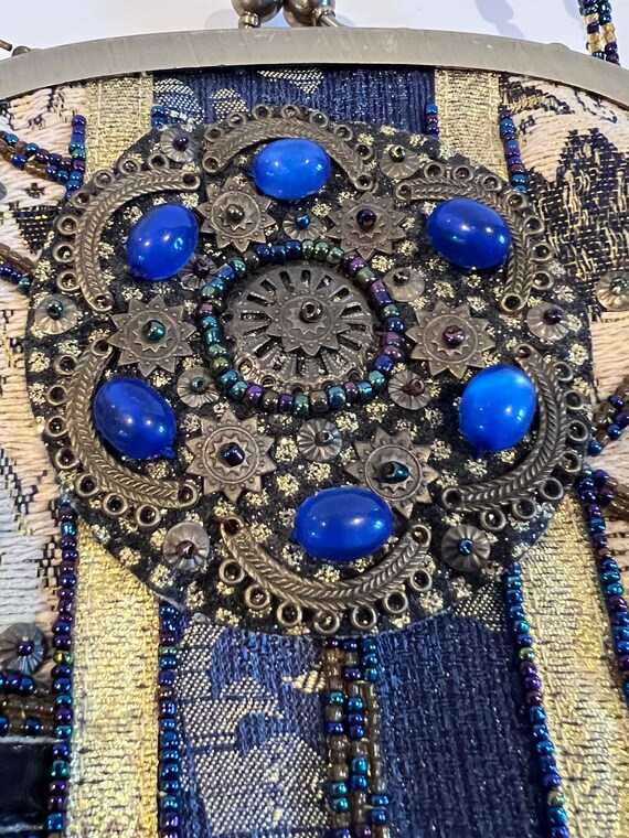 Vintage Purse Woman’s Multi Color Bag Blue Gold B… - image 4