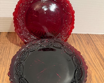 Vintage Avon Cape Cod Ruby Red Pie Plate - 7" Scalloped Edge Server - Wheaton Glass 1992 - Sandwich Glass Style - Set of 4