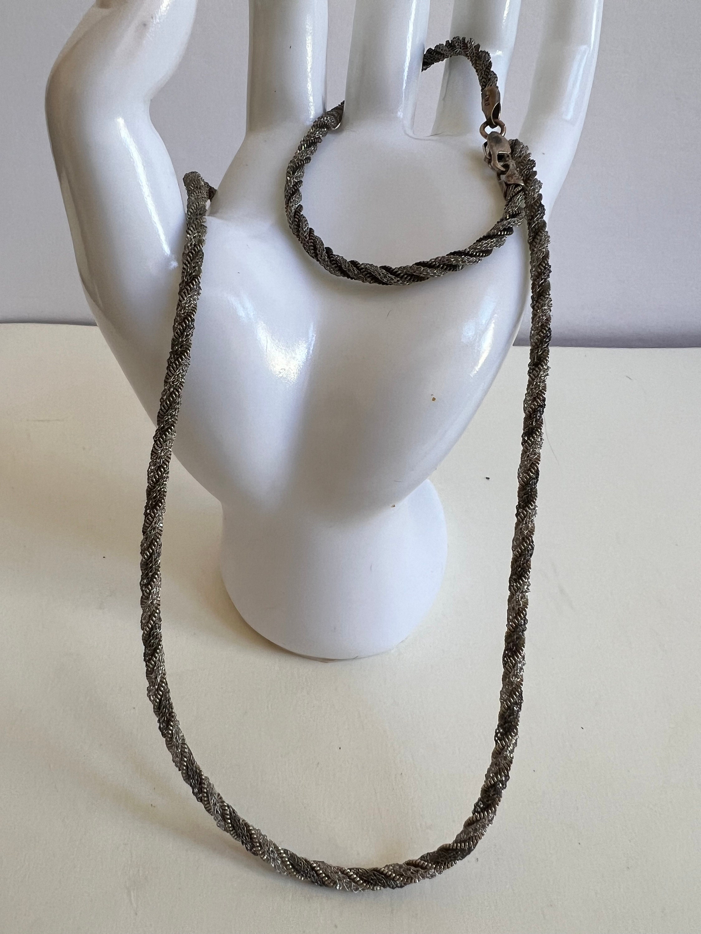 Vintage Sterling Silver and Black Necklace Bracelet Set Twisted