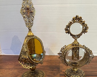 Rare Antique Gold Ormolu Filigree Perfume Bottle Vintage Cupid