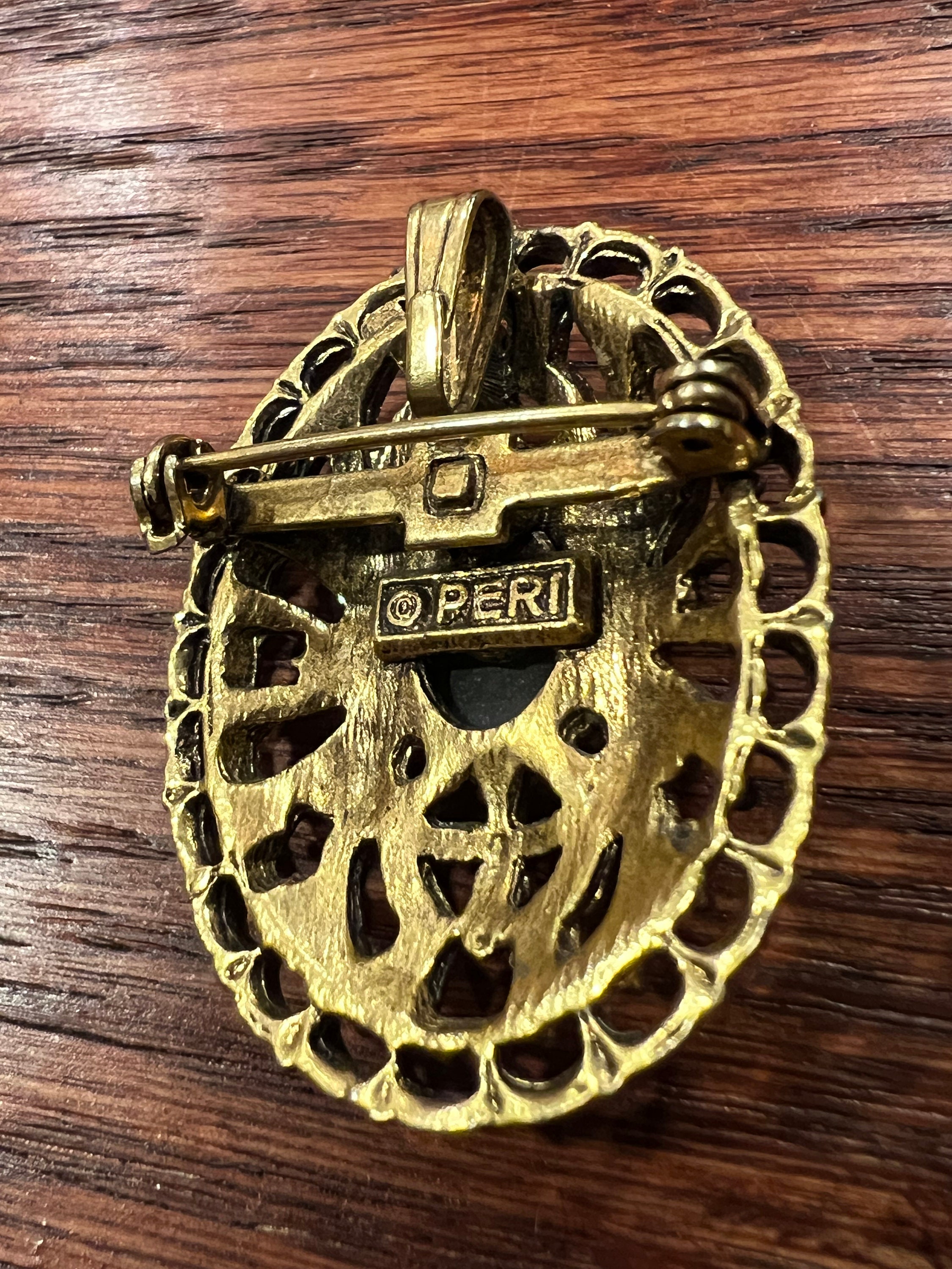 Vintage Peri Brooch Pendant Convertible Gold Green Stone Signed Fall ...
