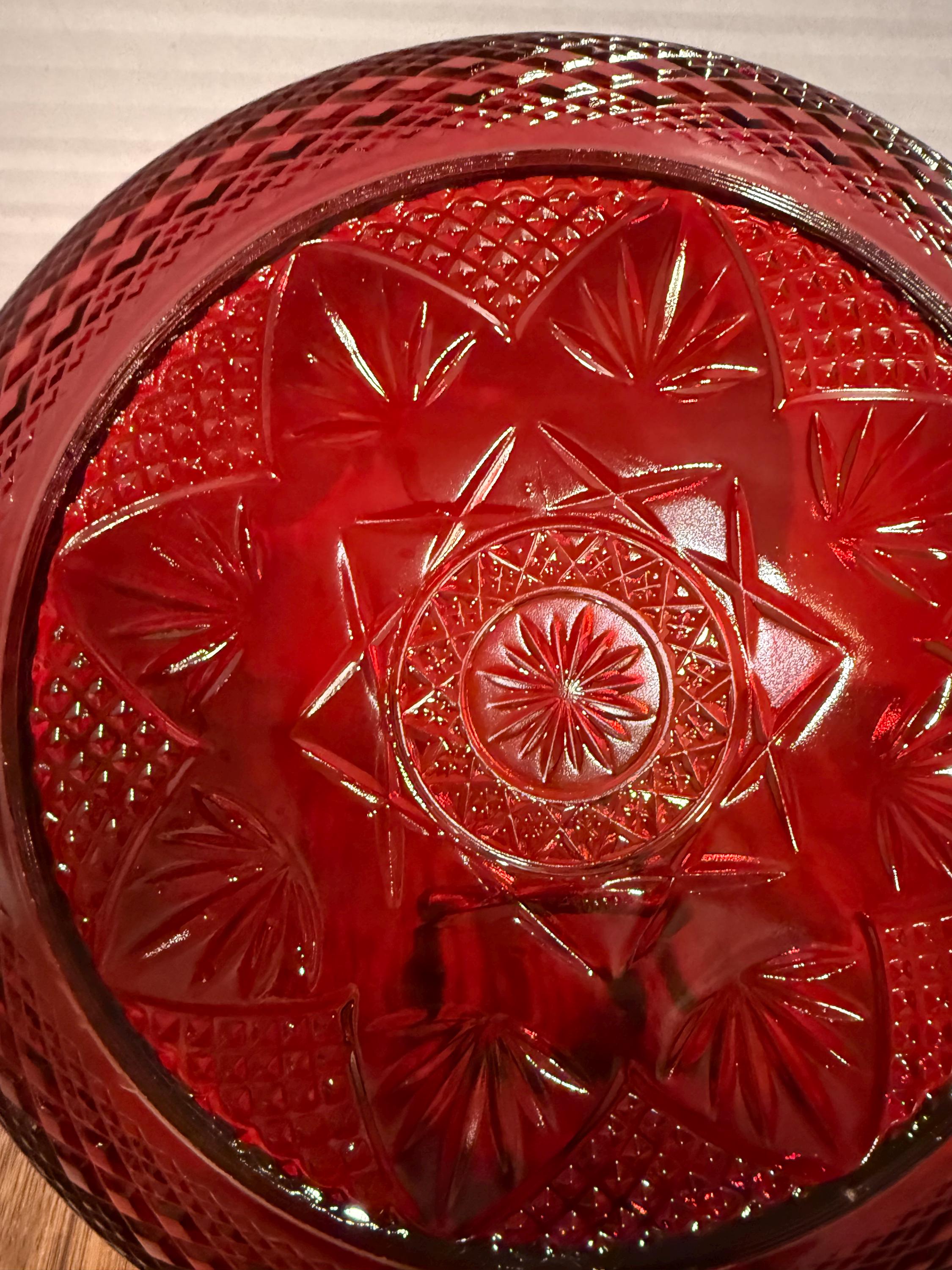 Cristal D'arques Antique Ruby Glass Plate - Floral Pressed Glass