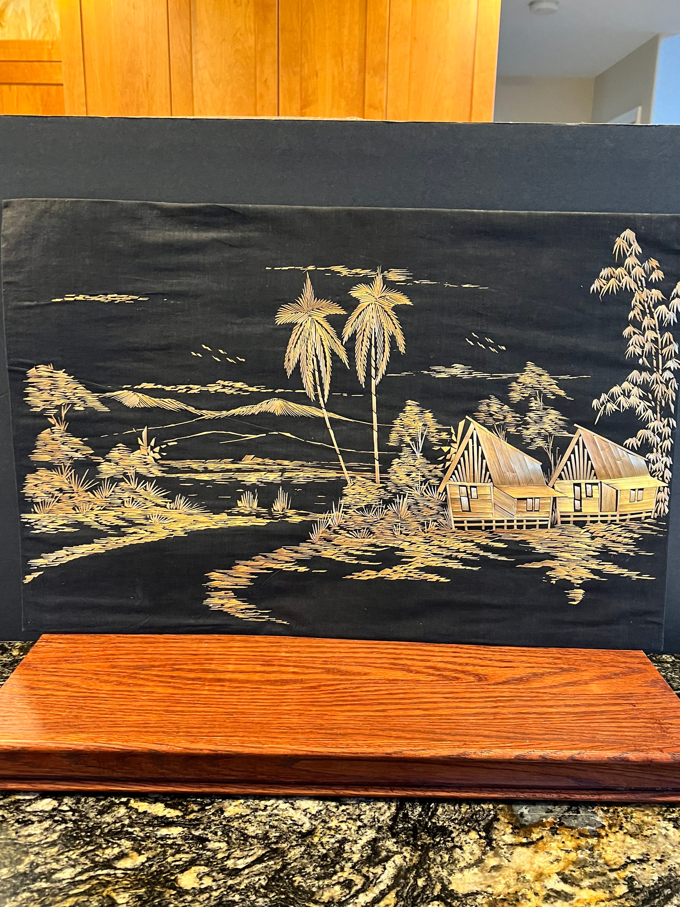 Vintage Rice Straw Art Asian Scene Oriental Wall Decor 2 Etsy