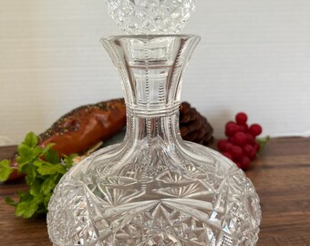 American Brilliant Period Cut Glass Crystal Decanter Carafe Vase Tall with Intricate Diamond Pattern Elegant Antique Collectible Glassware