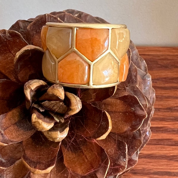 Vintage Signed Lia Sophia Honeycomb Ring Size 6.5 | Antique Mosaic Orange Honey Colored | Unique Retro Handmade One-of-a-Kind Jewelry Gift