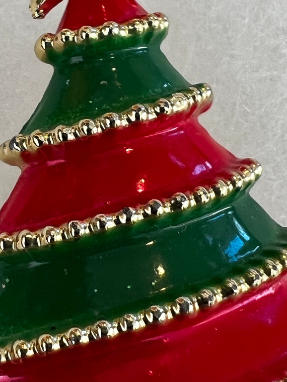 Vintage Red Green Enamel Christmas Tree Brooch Pi… - image 7