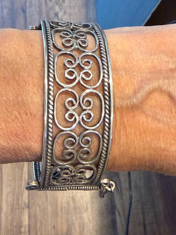 Sterling Silver Openwork Scroll Cuff Bracelet – I… - image 1