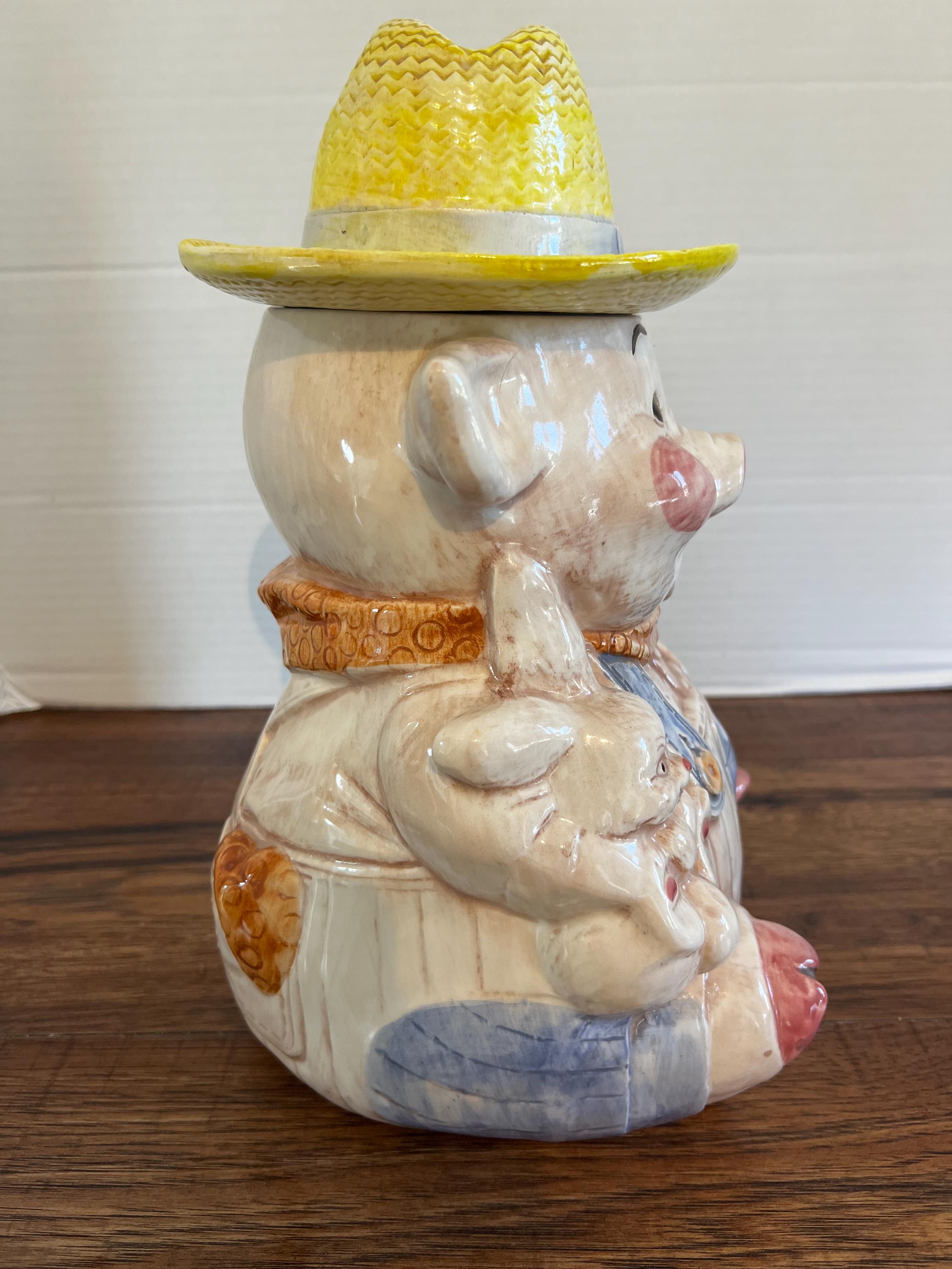 Vintage Treasure Craft Farmer Pig Cookie Jar: USA Retro Kitchen