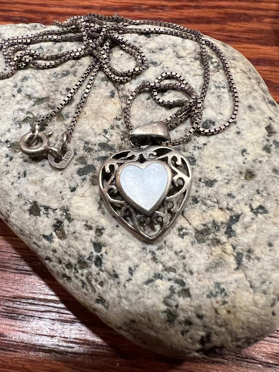 Sterling Silver Heart Necklace 925 Mother of Pearl Made in