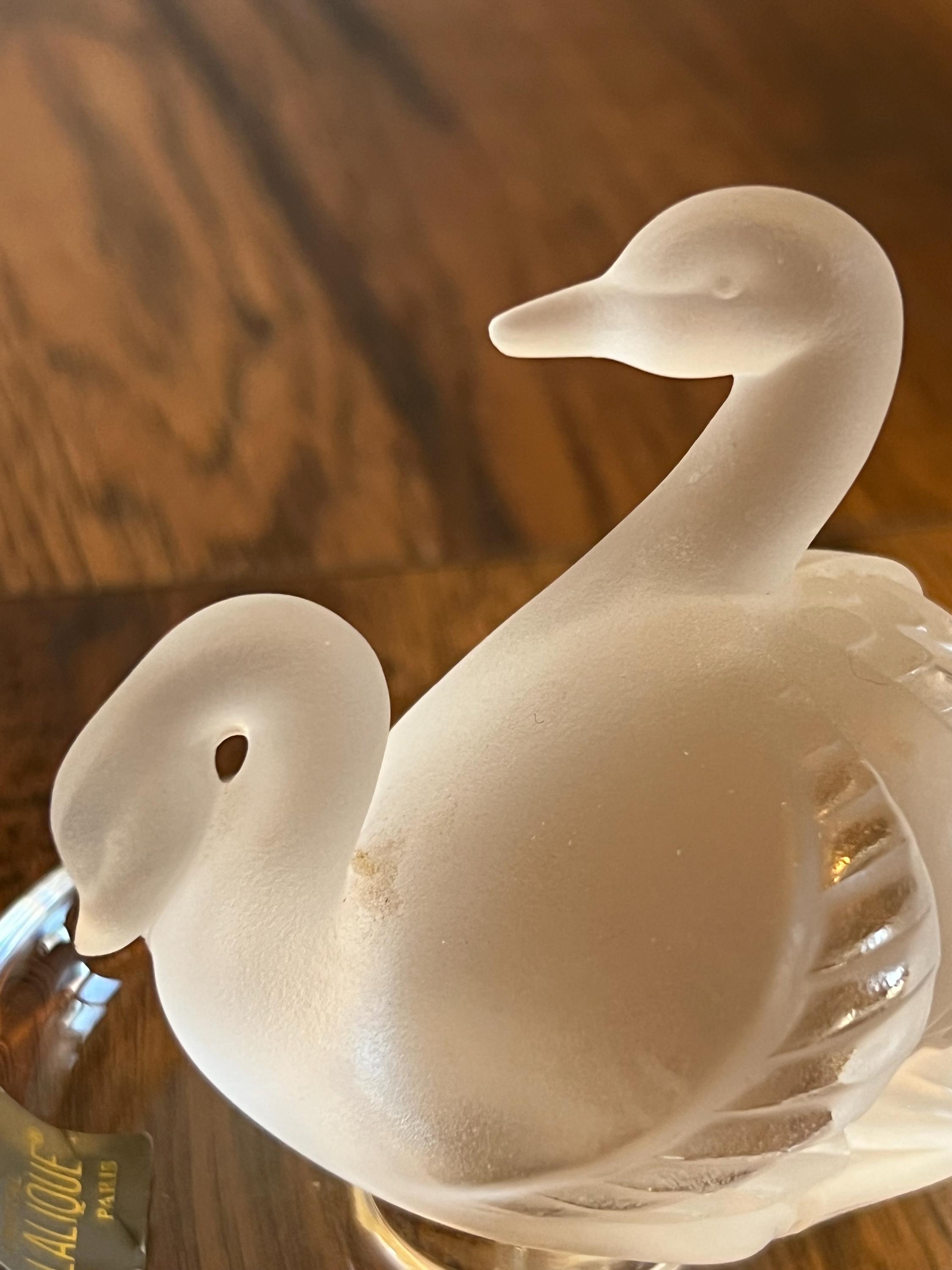 【フランス製】LALIQUE ラリック クリスタル スズメ フィギュリン 置物 Lalique Deux Cygnes Ring/trinket Dish – Frosted & Clear Crystal