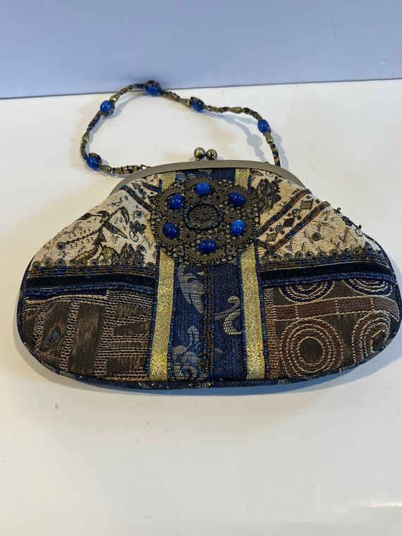 Vintage Purse Woman’s Multi Color Bag Blue Gold B… - image 3