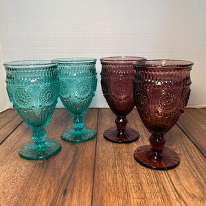 Vintage Set Of 2 Teal or Purple Amelia Pioneer Women Ice Tea Glasses Water Goblets Green Blue Aqua or purple Mixologist Host Gift Summer