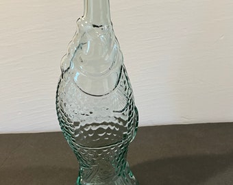 Vintage Fish Bottle Aqua Green Glass Figural Shaped Decanter Bass Bianca Antinori Italian Wine Bottle