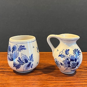 Vintage Ceramic Hand Painted Sugar Cream Set, Signed & Numbered Unique Collectible Tableware Small Size, Perfect Gift