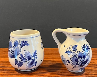 Vintage Ceramic Hand Painted Sugar Cream Set, Signed & Numbered Unique Collectible Tableware Small Size, Perfect Gift