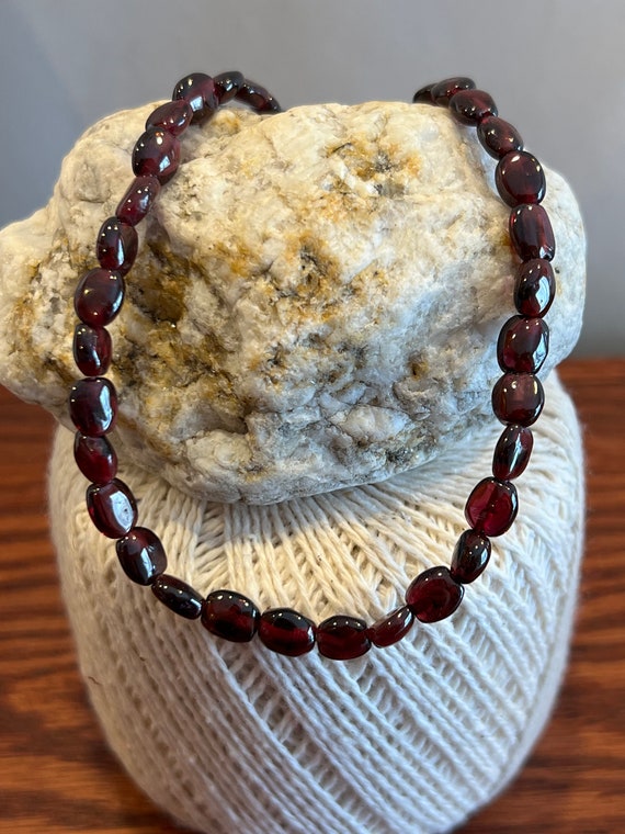 Garnet Necklace Beaded Red Cherry Color 15” - image 7
