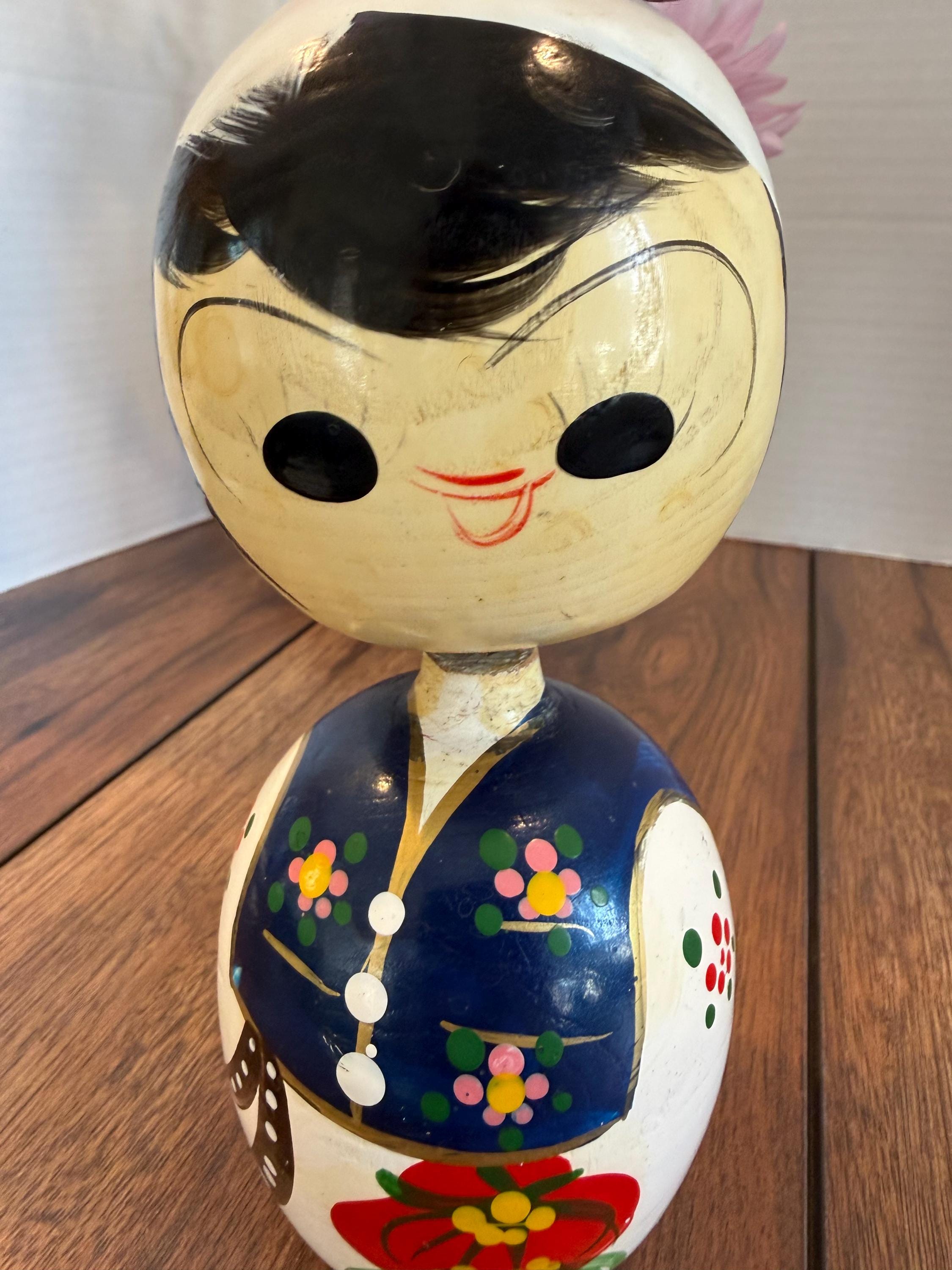 Vintage Korean Wooden Bobblehead Nodder Doll | Hand Painted