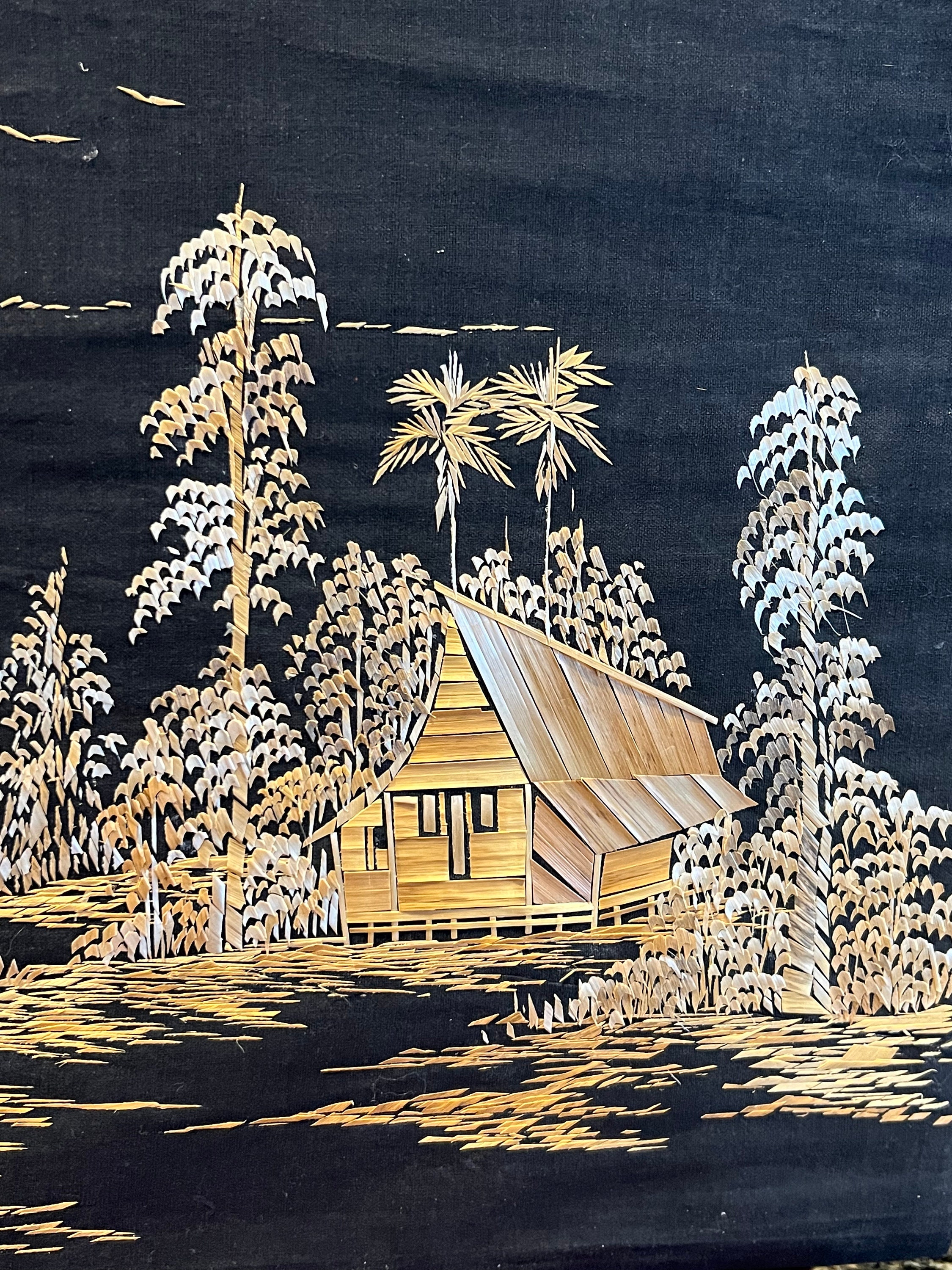 Vintage Rice Straw Art Asian Scene Oriental Wall Decor 2 Etsy