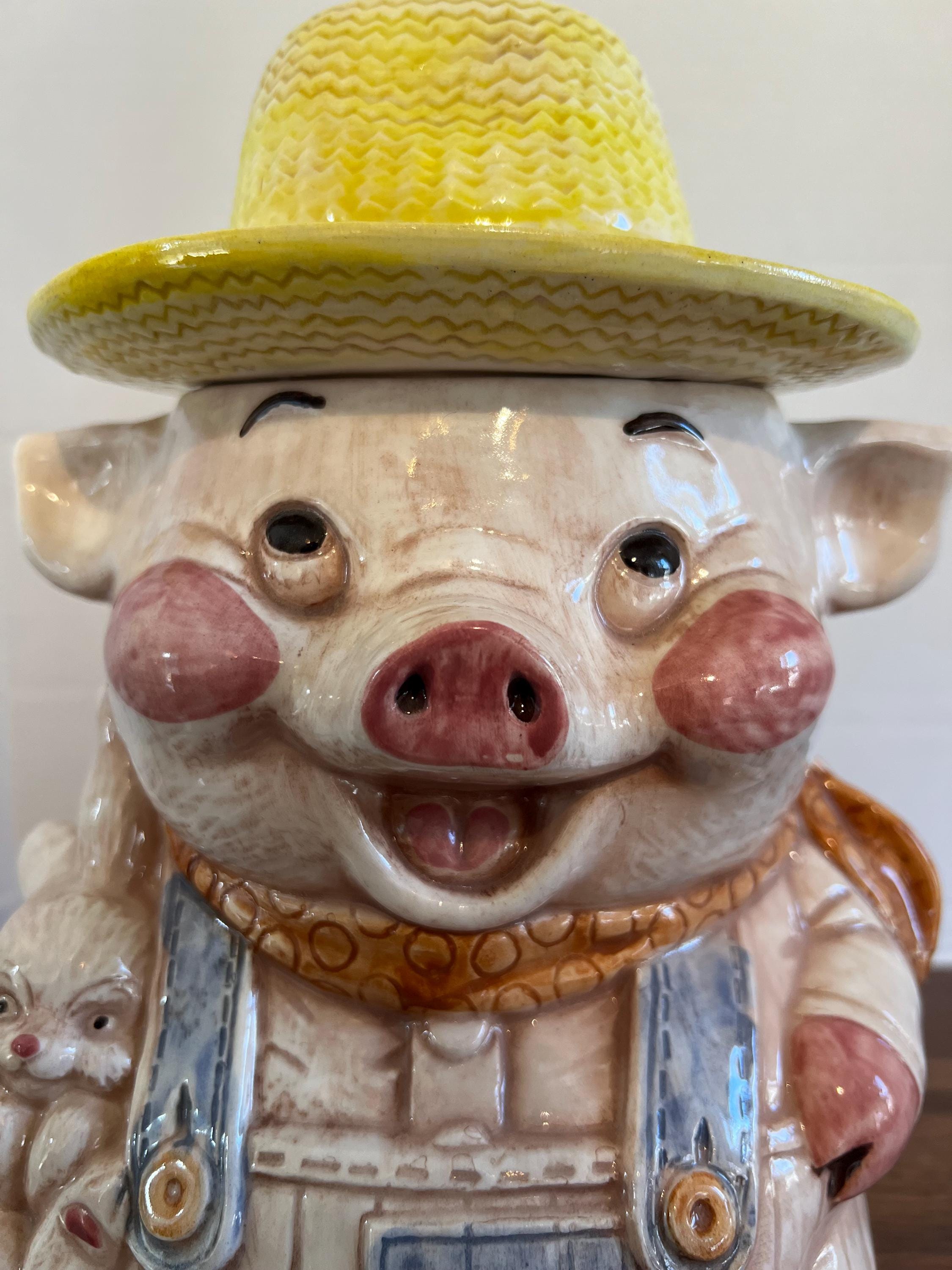 Vintage Treasure Craft Farmer Pig Cookie Jar: USA Retro Kitchen