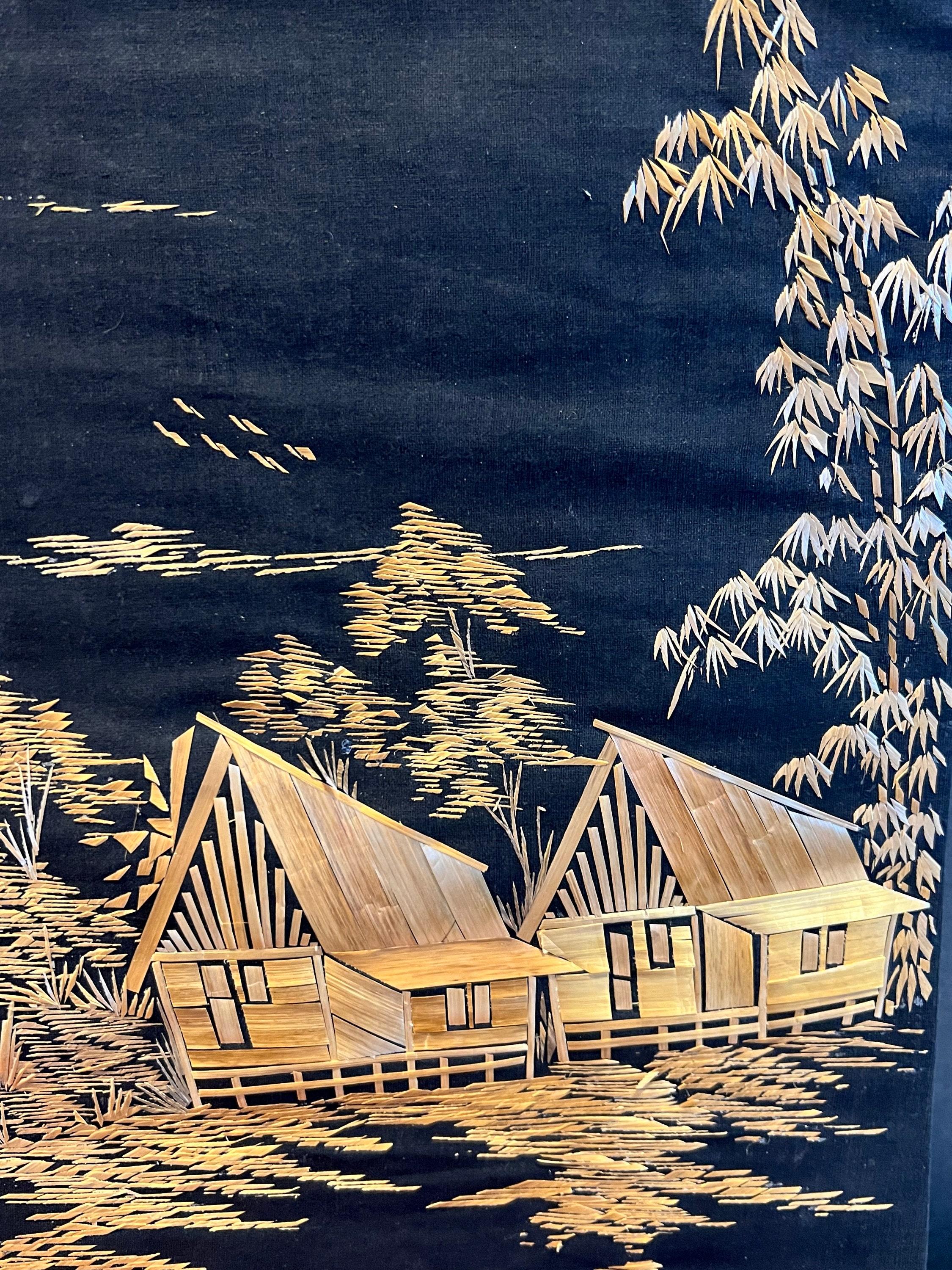 Vintage Rice Straw Art Asian Scene Oriental Wall Decor 2 Etsy