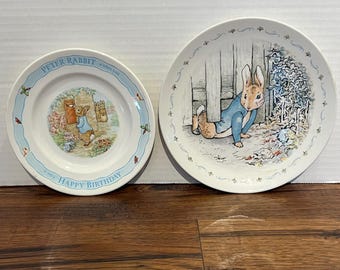Wedgwood Peter Rabbit Plates – 8” Salad & 7” Birthday Plates, Fine China, 1996 Beatrix Potter Collectible, Timeless Elegance