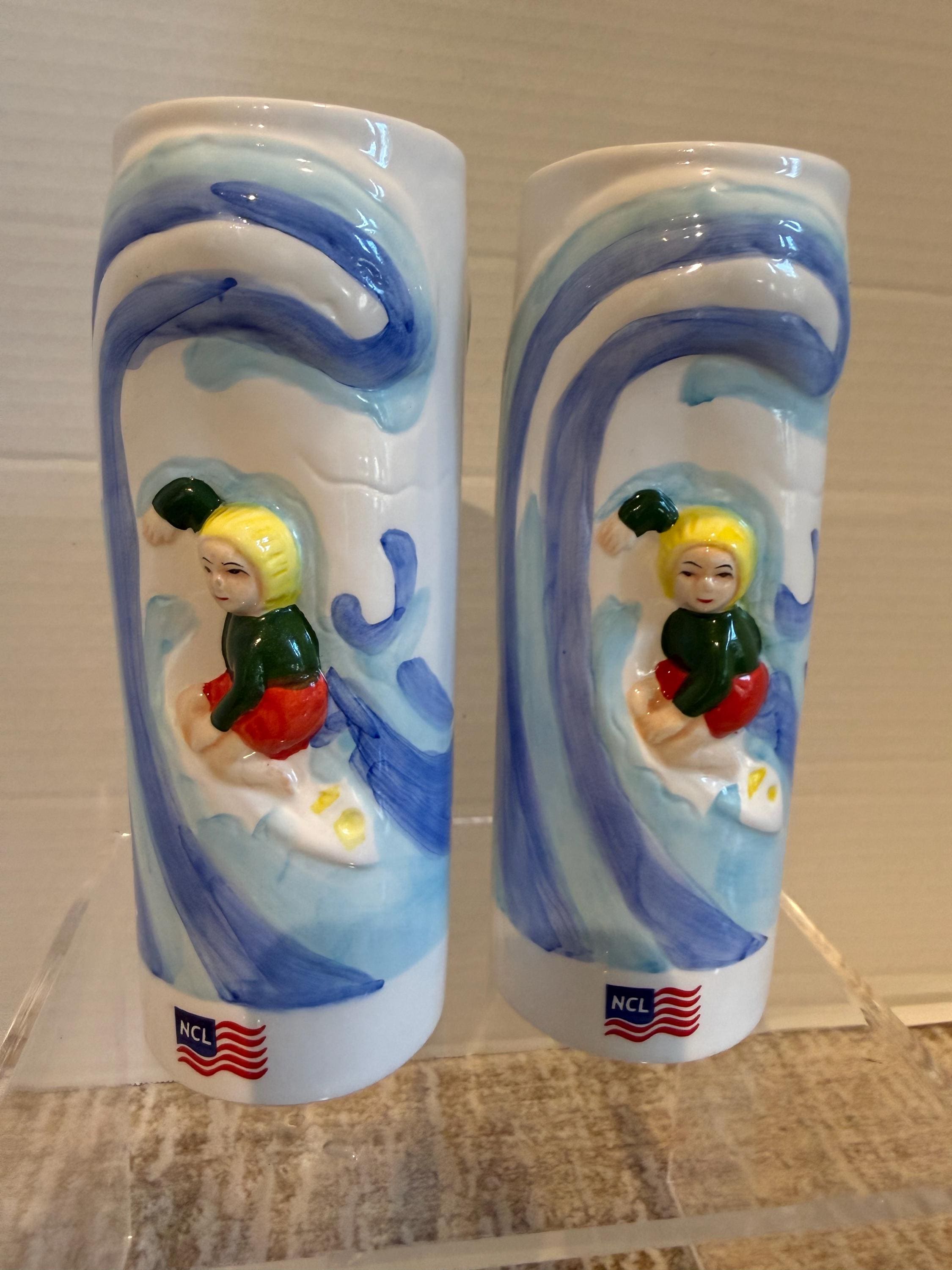 Vintage Norwegian Cruise Line Hang Ten Mugs | NCL Tiki Ceramic