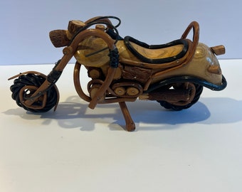 Vintage Handmade Wooden Harley Motorcycle Accent Wooden Cruiser Sculpture Figurine