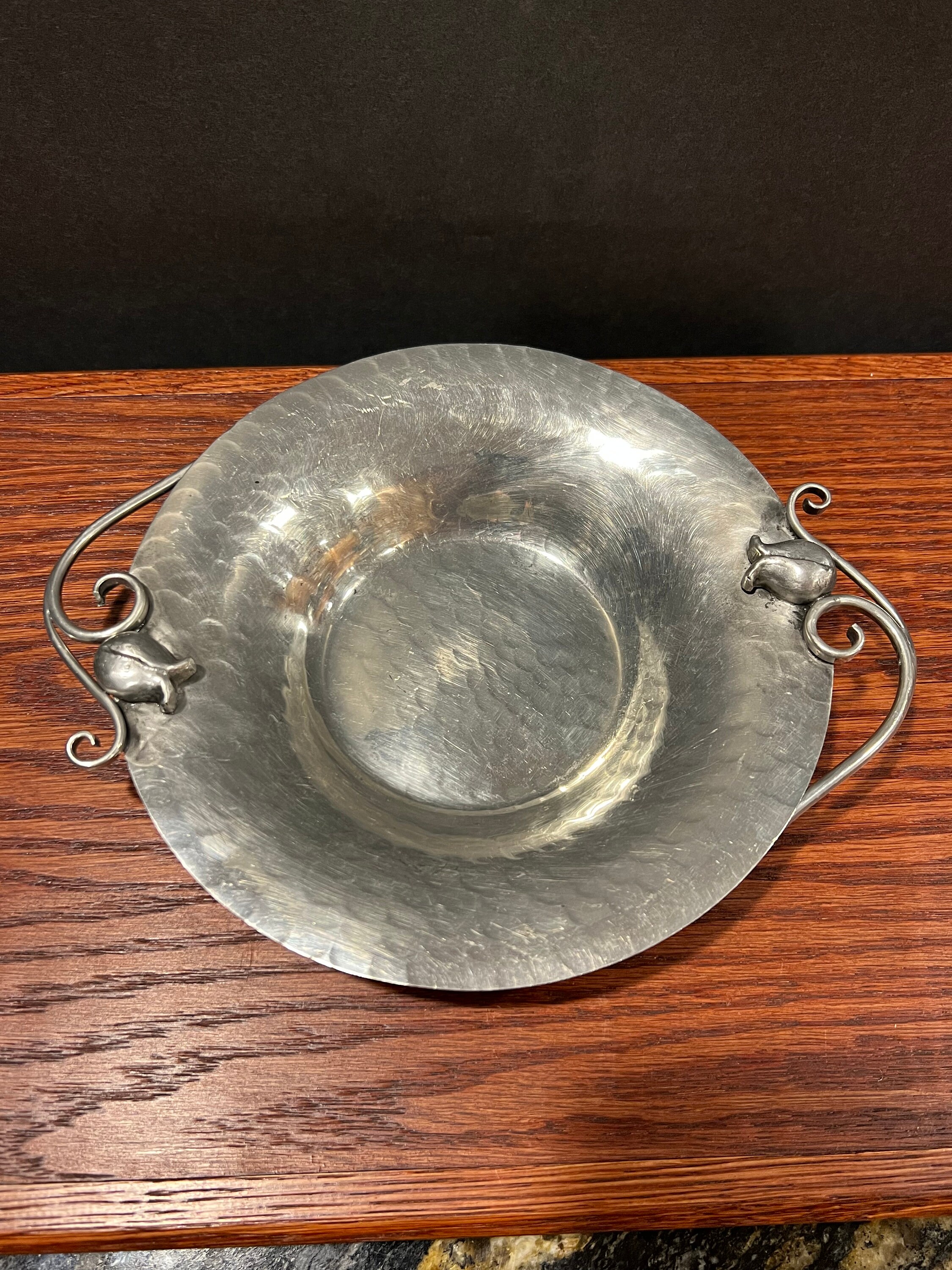 Tulip Hammered Pewter Dish Serge Nekrassoff Handmade Signed