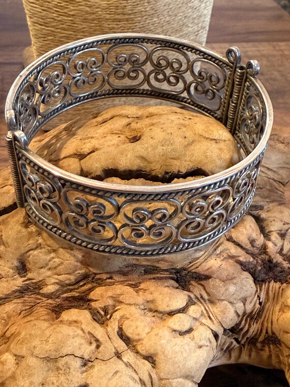 Sterling Silver Openwork Scroll Cuff Bracelet – I… - image 5