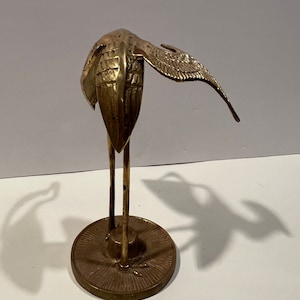 Embrace the Allure of Vintage Solid Brass Crane Heron Stork Bird Statue Mid Century Accents Heavy Figurine for Sophisticated Home Styling