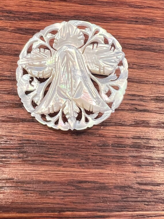 Bethlehem Carved Mother Of Pearl Pin Oval Brooch … - image 6