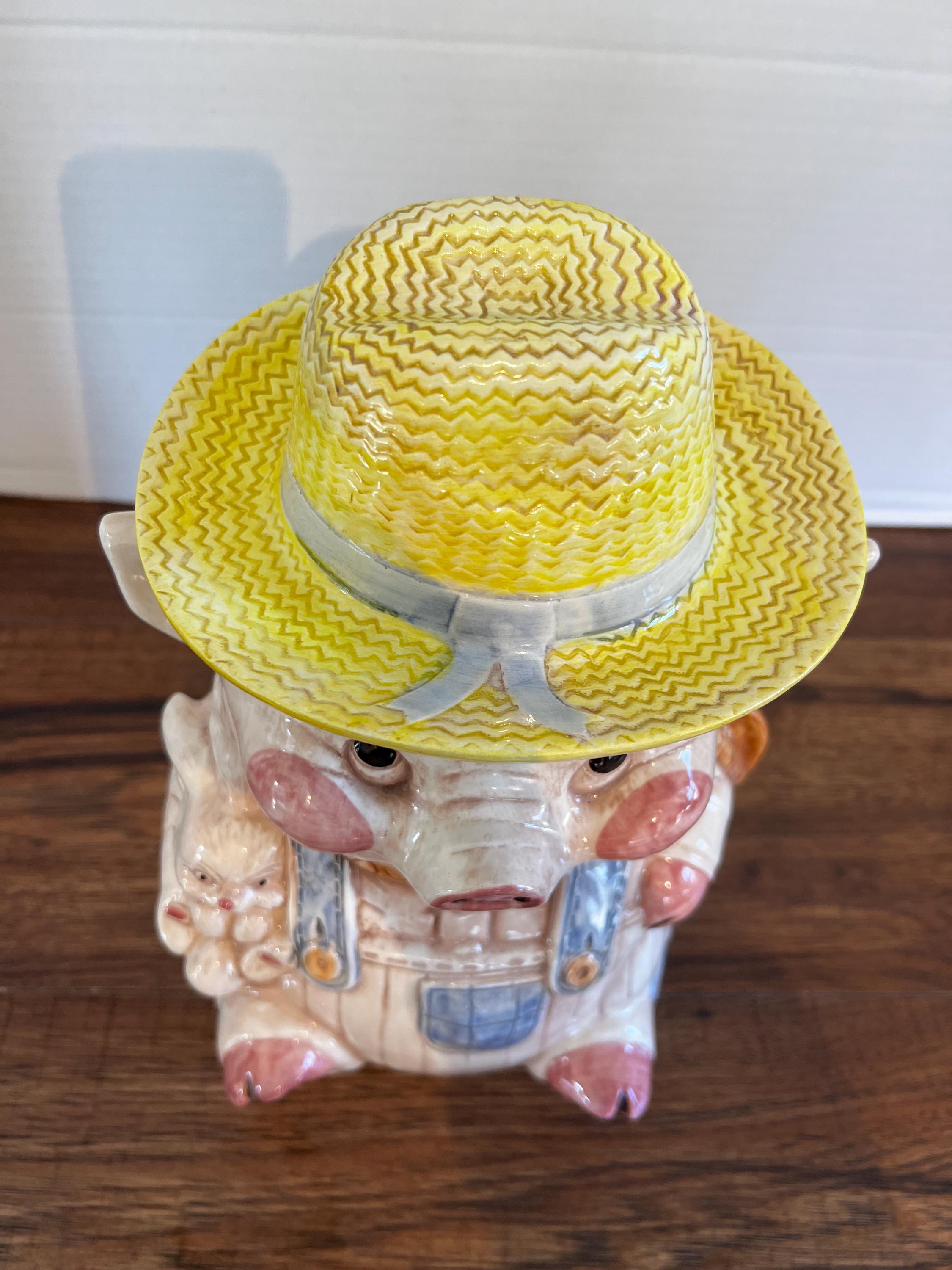 Vintage Treasure Craft Farmer Pig Cookie Jar: USA Retro Kitchen