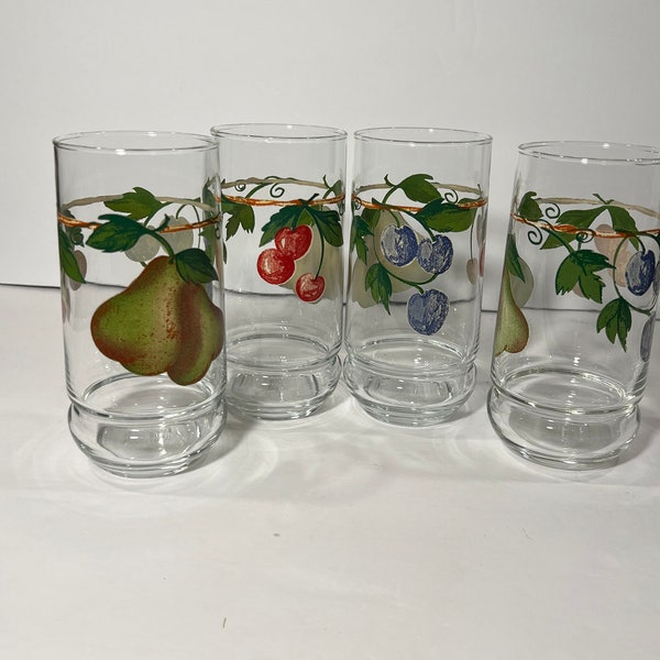 4 Vintage Riekes Crisa Fruit and Vine Design 16 Oz Ice Tea Juice Glass Tumblers Water