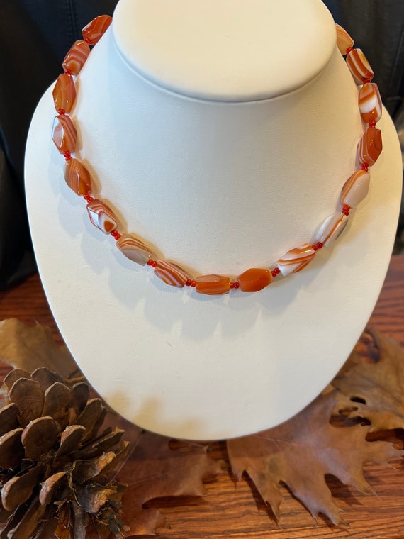 Carnelian Stone Necklace Orange Beads Vintage.