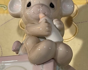 Precious Moments Baby Block Bear Coin Bank – Porcelain Teddy Bear on Letter &#39;B&#39; Block, Nursery Keepsake or Baby Shower Gift