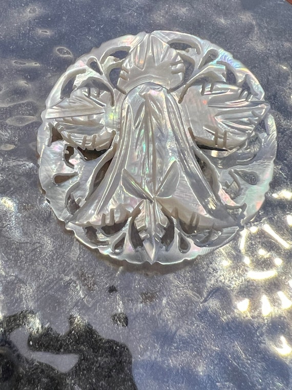 Bethlehem Carved Mother Of Pearl Pin Oval Brooch … - image 4