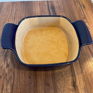Pampered Chef 8-Inch Square Baker – Blue Stoneware Casserole Dish, Raised Handles, Oven Safe to 500F, Nonstick Finish