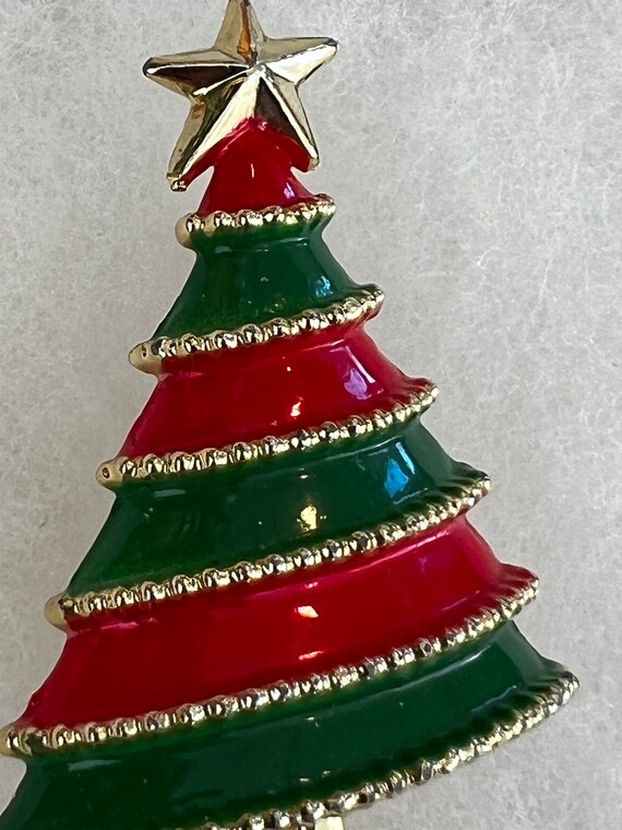 Vintage Red Green Enamel Christmas Tree Brooch Pi… - image 8