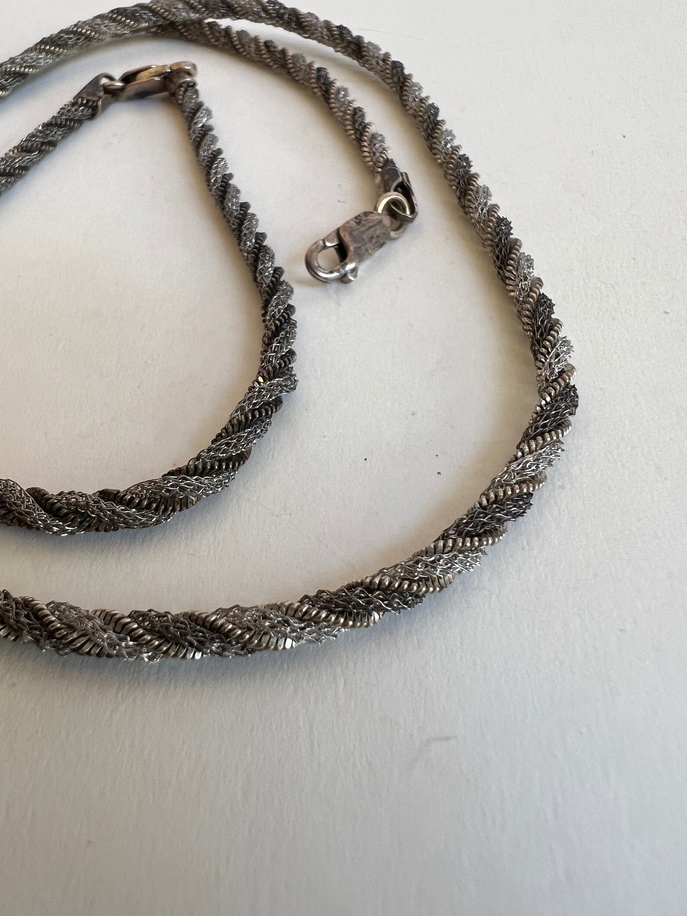 70's vintage silver925 necklace＆bracelet Vintage Sterling Silver and Black Necklace Bracelet Set Twisted