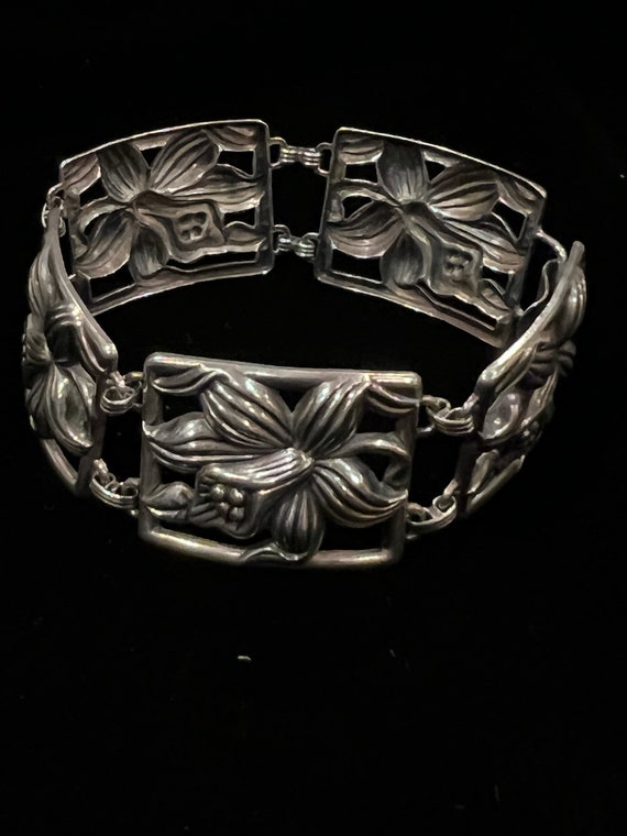 DANECRAFT スターリングシルバー フラワー 模様 彫刻 エタニティ バン Vintage Danecraft Daffodil Floral Sterling Silver Panel
