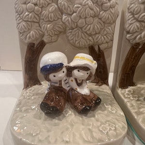 Toscany Ceramic Bookends Boy Girl Under A Tree set 2 Children Book Ends  Romantic