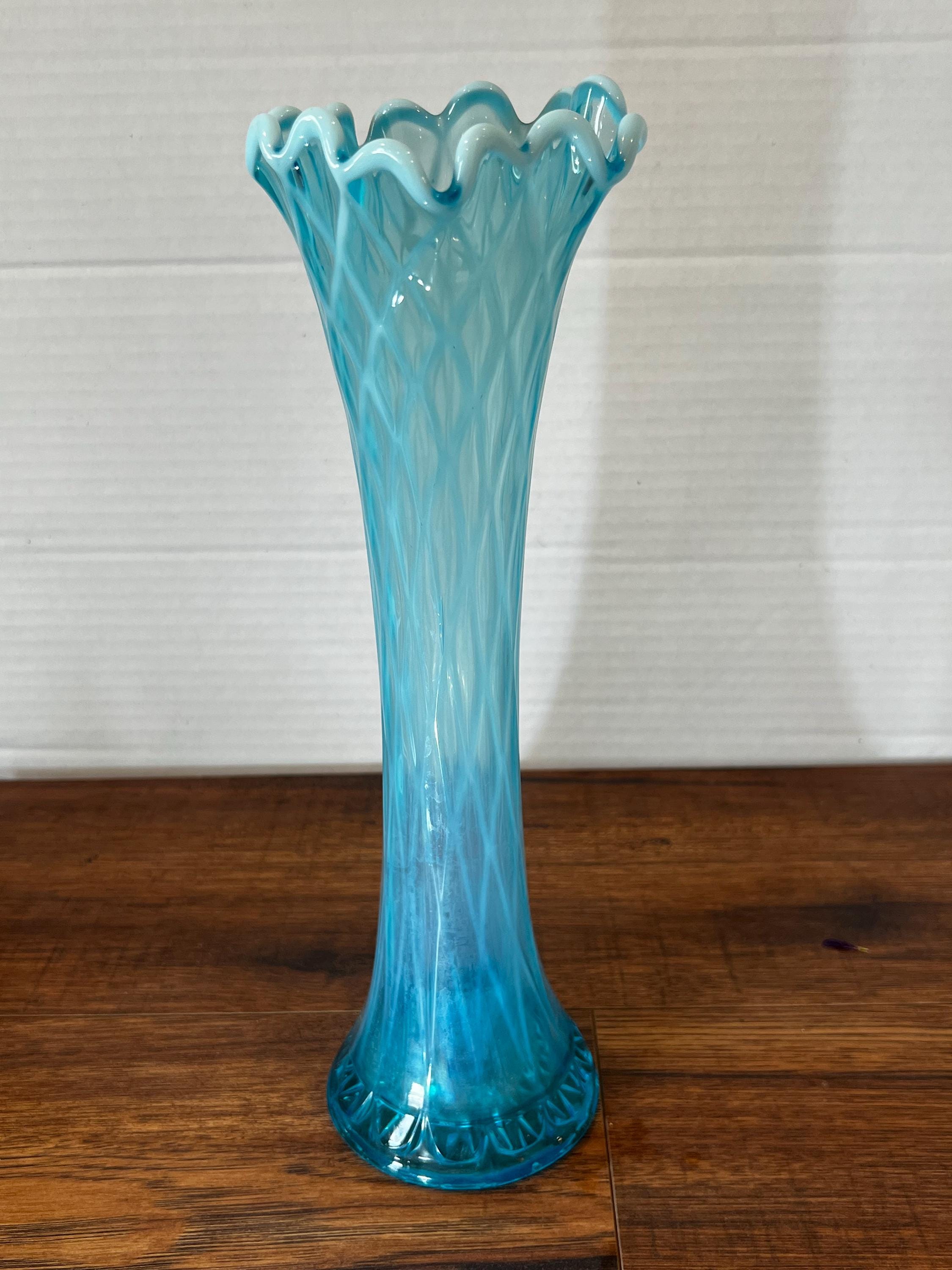 Vintage Jefferson Glass Blue Opalescent Swung Vase – Diamond
