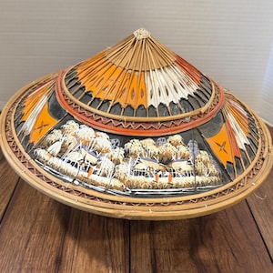 Asian Conical Rice Paddy Hat: Handwoven Bamboo & Straw, Wide Brim
