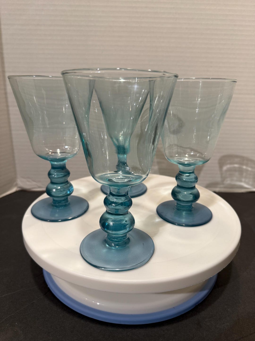Vintage Bryce Contour Teal Blue Stemware - Cerulean Stacked Ball Stem ...